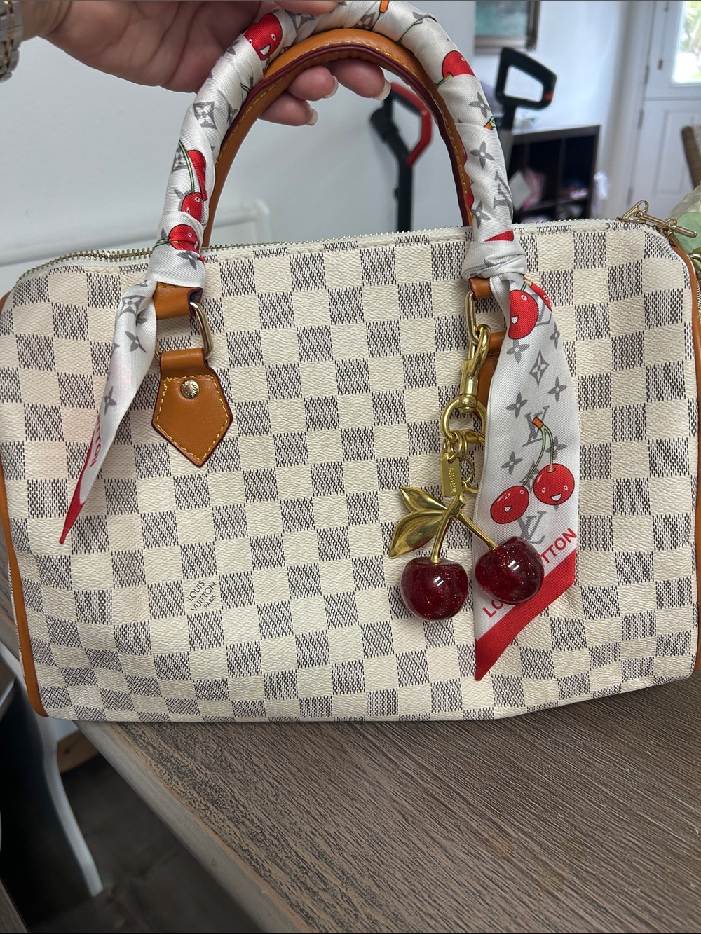 Fashion Cream Checkered Satchel with Matching Wallet
